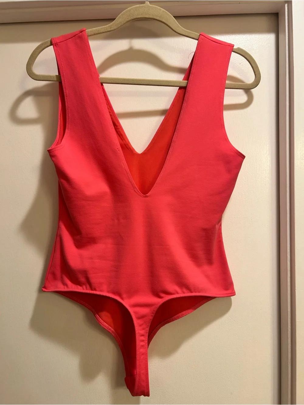 Free People Girls Coral-Red V-Neck One-Piece Bodysuit